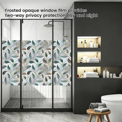 Leaf Pattern Window Tint with Installation Tools, Blackout Window Cover, Sun Blocking Window Tint for Home (Full Blackout Opaque, 17.7'' x 78.7'')