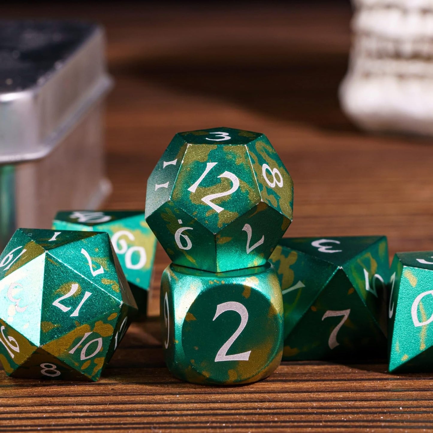 UDIXI Steampunk Metal Dice Set, 7 Die Polyhedral DND Dice Set for D&D Role Playing Game and Math Teaching (Ancient Copper)