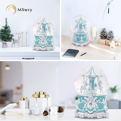 Carousel Music Box Gold & Ivory Christmas Snow Globes, 8.3" Rotate Carousel Snow Globe for Kids & Adults, Classic Wind up Musical Snow Globe Birthday Gifts for Women Girls, Carousel Horse Home Decor