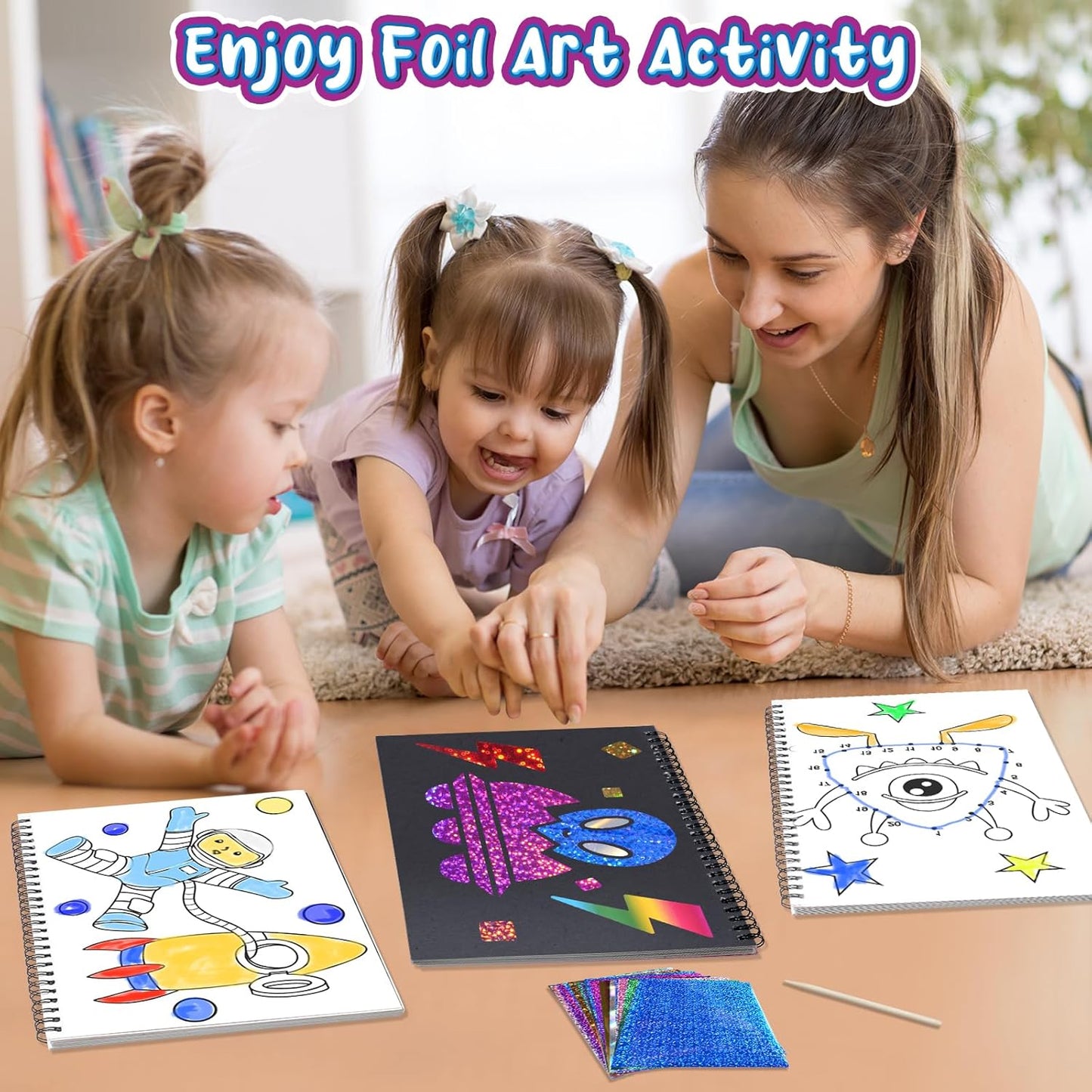 Foil Craft Bugs Butterfly DIY Art Fun Kits Set, No Mess Creative Foil Art Drawing Game for Kids, Birthday Gifts Crafts Supplies Travel Toys for Girls Boys Ages 4-9