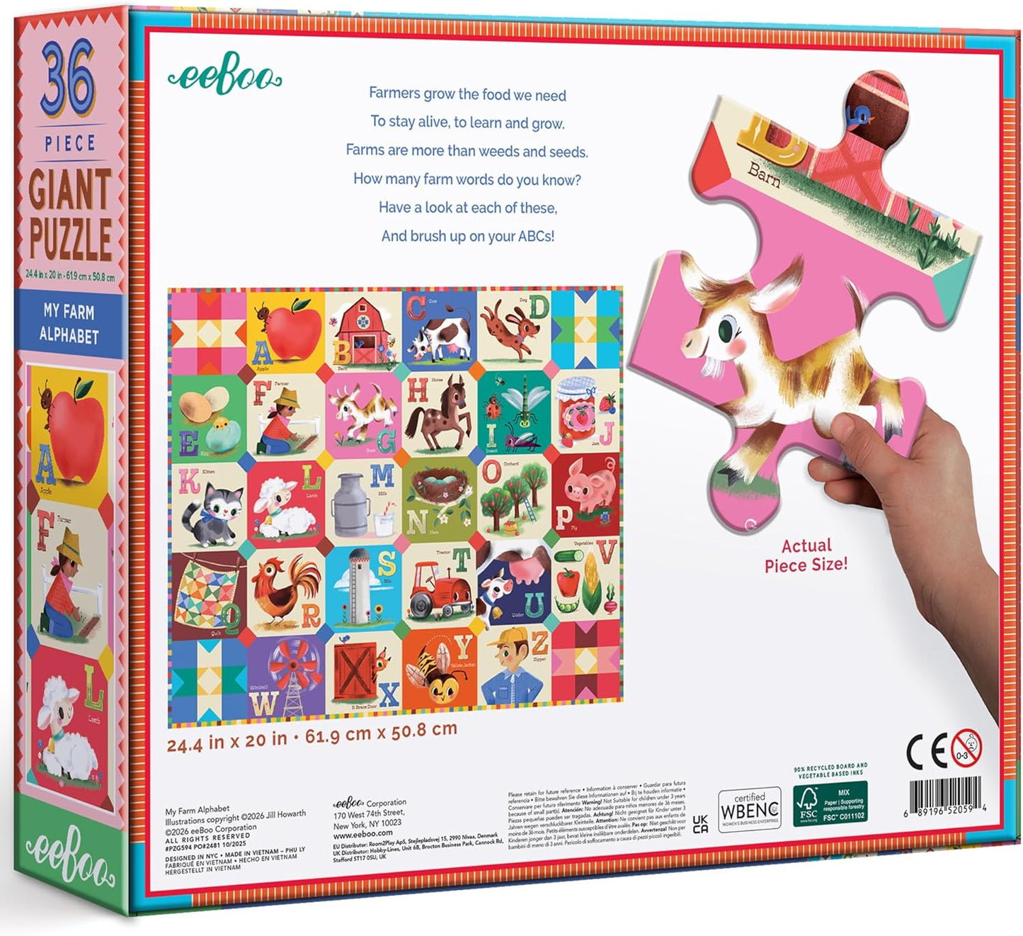 eeBoo 36 Piece Giant Floor Puzzle - Dinosaur Alphabet Children's Puzzle ABC & Dino Themed, Large Pieces for Small Hands to Develop Motor Skills