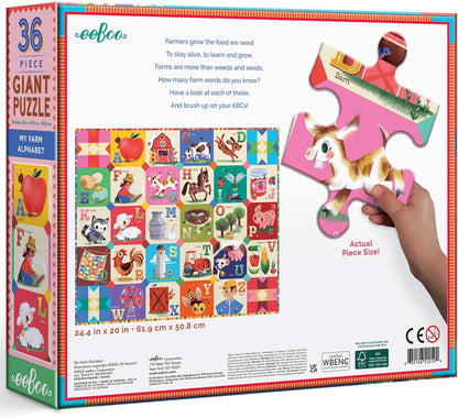 eeBoo 36 Piece Giant Floor Puzzle - Dinosaur Alphabet Children's Puzzle ABC & Dino Themed, Large Pieces for Small Hands to Develop Motor Skills