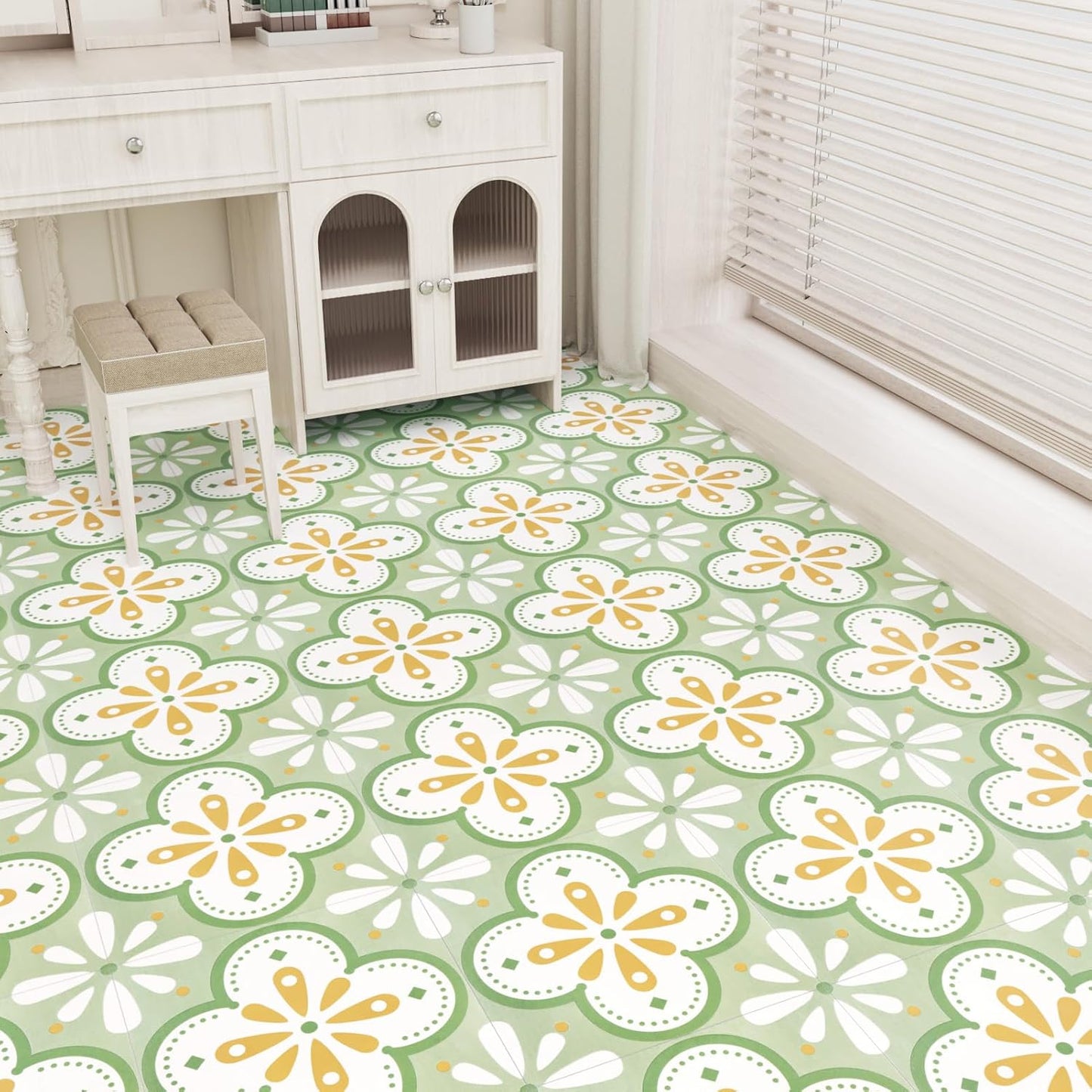 Wallercity White Marble Peel and Stick Vinyl Floor Tiles 6-Pack 12x12 Inches Self Adhesive Waterproof Flooring Planks for Bathroom Kitchen Bedrooms Stick on Floor Tiles Laminate Sheets Vinyl Flooring