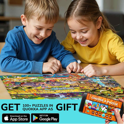 QUOKKA 100 Piece Puzzles for Kids Ages 4-6 – Floor Kids Puzzles Ages 6-8 Year Old – Toy for Learning Forest Animals for 8-10 yo – Jigsaw Toddler Game for Boy and Girl 3-5