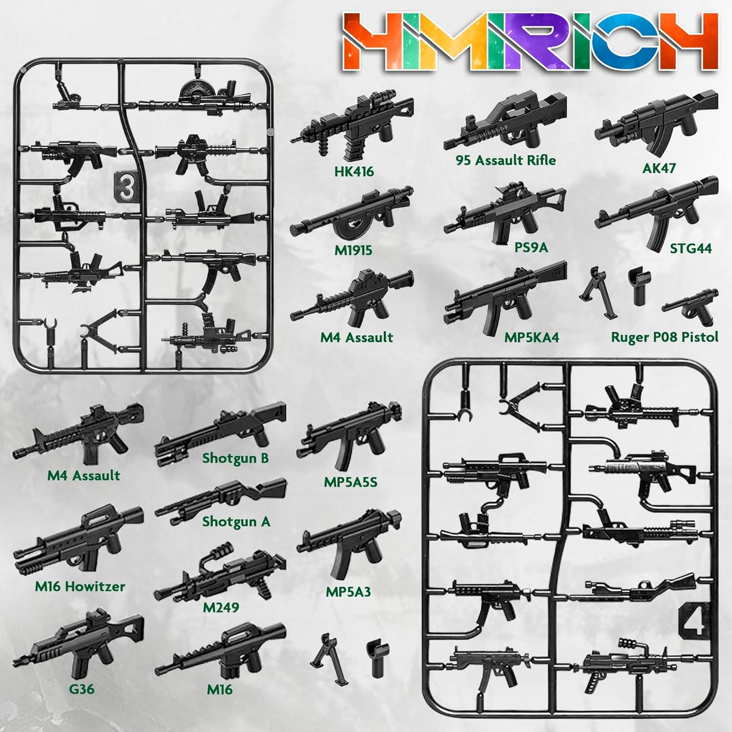 Weapons Pack Military Toy Set Building Blocks Model for Soldier Figures, Army Equipment Gear Kit Pieces and Parts Accessories Compatible with Major Brand