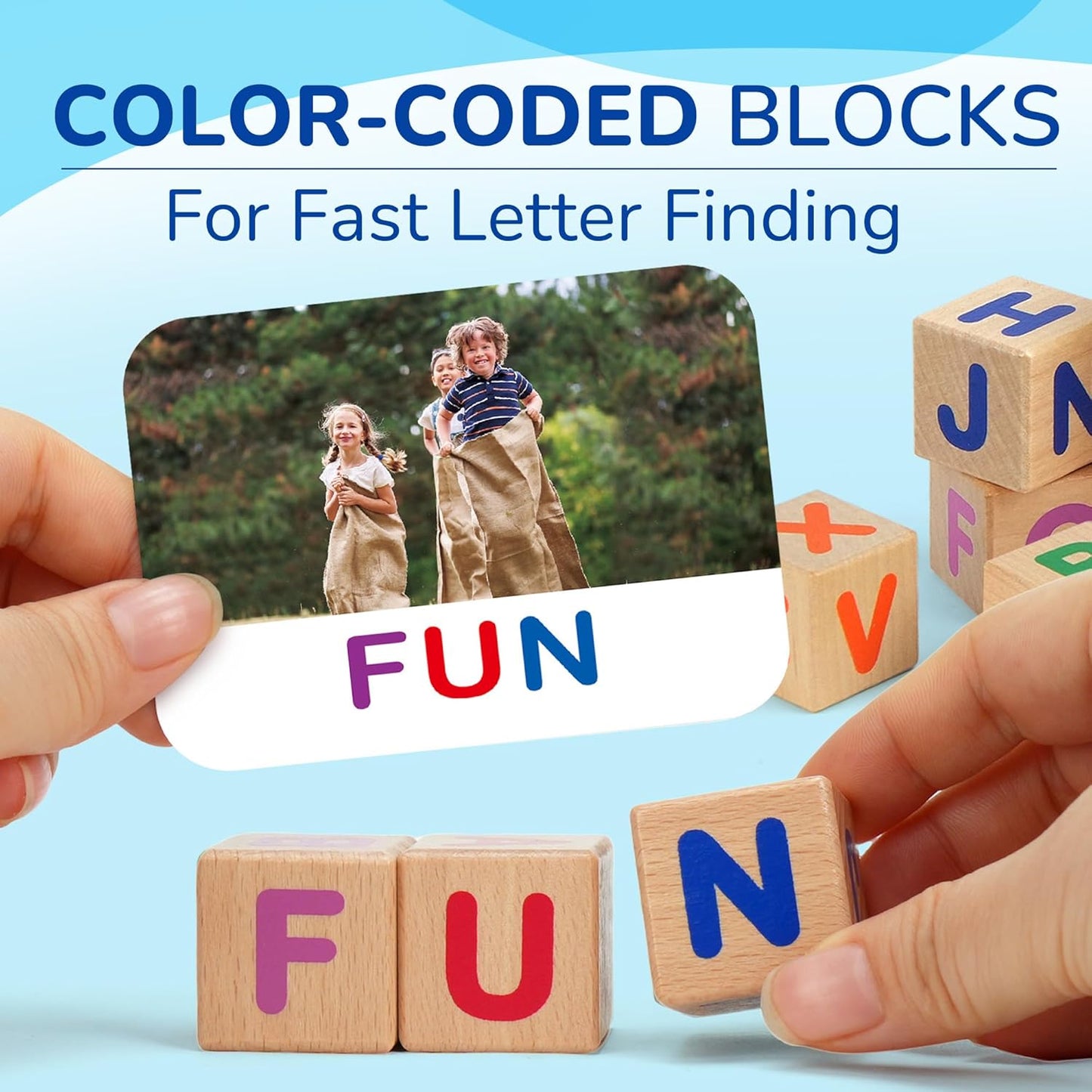 BenBen Spelling Games, 224 Flashcards, 208 Wood Letter Tiles, 1-4 Players, Learning Games for Kids 4-8, Educational Toys for Kindergarten 1st 2nd Grade, Preschool Classroom Must Haves