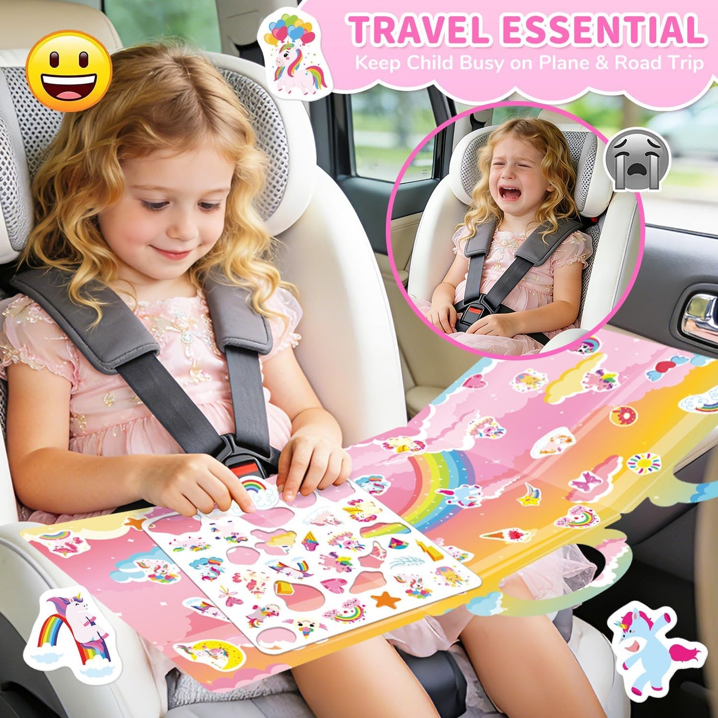 6 Sets Reusable Sticker Book for Toddlers 3-6, Jelly Sticker Books for Toddler, Travel Sticker Activity Toys for Kids 3 4 5 6 Years Old Girls & Boys