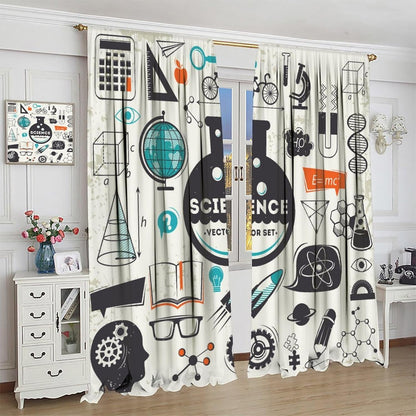 Science Physics Window Curtains, Abstract Math Chemistry Curtain Scientist Graffiti Print Window Treatments for Kids Teens Bedroom Living Room Kitchen Set 2 Panels,42x63 Inches