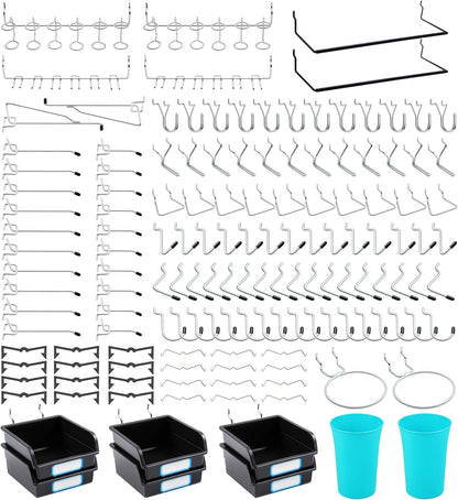 Pegboard Hooks, with Bins, Peg Locks, for Organizing Various Tools, 188 PCS, 80 of Which are Locks