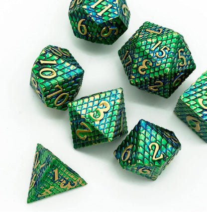 UDIXI Steampunk Metal Dice Set, 7 Die Polyhedral DND Dice Set for D&D Role Playing Game and Math Teaching (Ancient Copper)