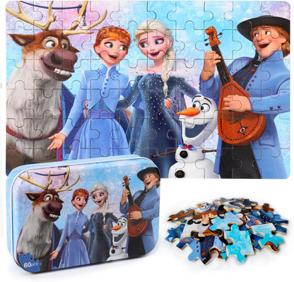 MZZOTOY Puzzles for Kids Ages 4-8, 60 Piece Puzzles for Kids Ages 3-5 in a Metal Box Girls and Boys Learning Educational Jigsaw Puzzle Toys Gifts