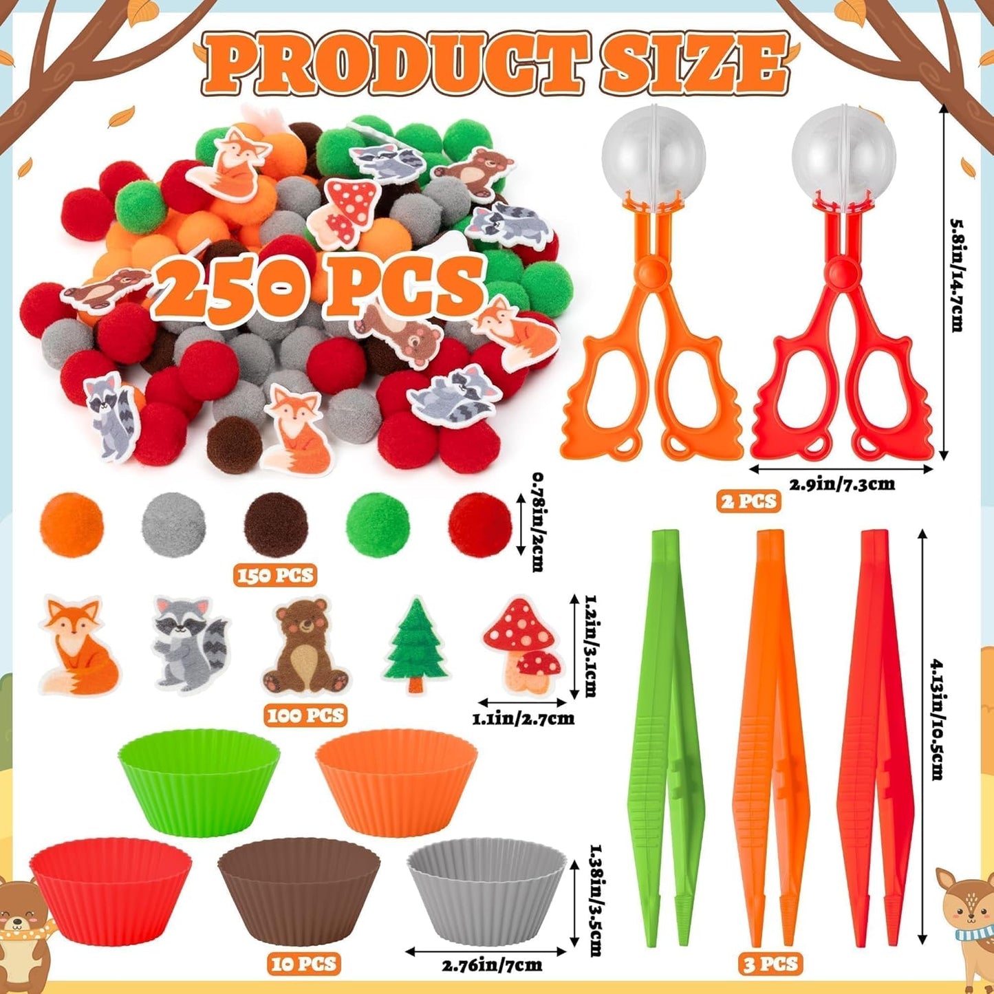 EZdhuawuse Summer Sensory Bin Fillers - 268P Fine Motor Toy Counting Sorting Set for Kid Birthday Easter Gift, Felt Phrases Heart Colorful Pom Poms Cup Clip for Preschool Education Activities