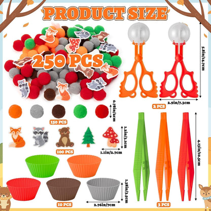 EZdhuawuse Summer Sensory Bin Fillers - 268P Fine Motor Toy Counting Sorting Set for Kid Birthday Easter Gift, Felt Phrases Heart Colorful Pom Poms Cup Clip for Preschool Education Activities