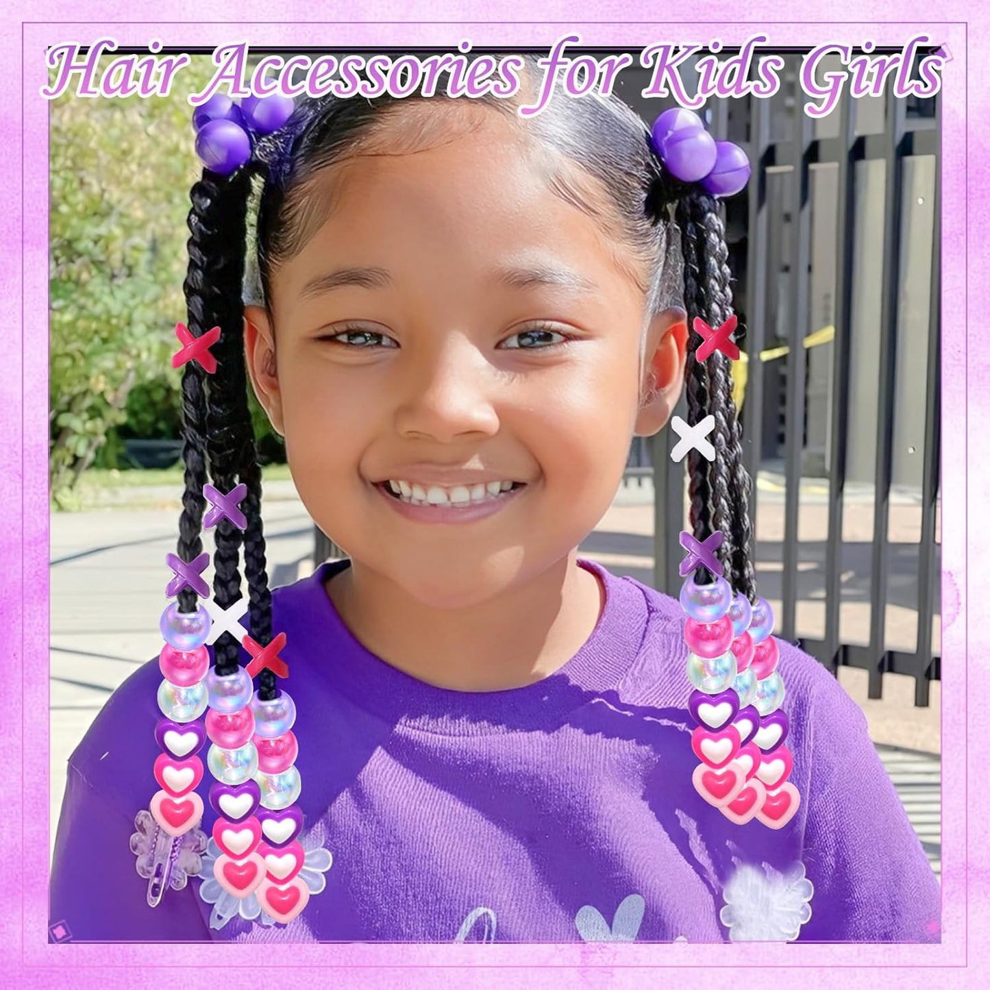 60PCS Purple Braids Beads 3 Styles Dreadlock Bead Accessories Cute Hair Jewelry AB Round Bead Decoration for Kids Girls
