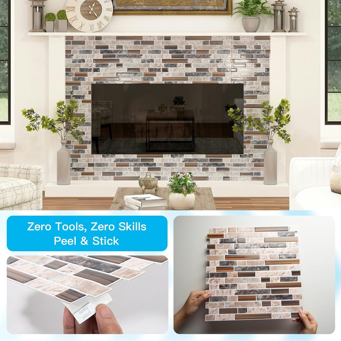 Art3d 10-Sheet Heavy-Duty Peel and Stick Backsplash, Waterproof Wall Tiles Stick on Kitchen Backsplash Living Space, Carrara Grey