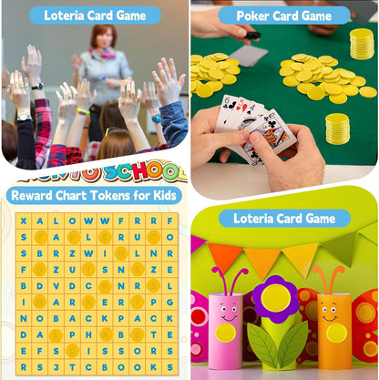 Coopay 500 Pieces Plastic Learning Counters Disks Bingo Chip Counting Discs Markers for Math Practice and Poker Chips Game Tokens Kids Reward, 1 Inch (Yellow)