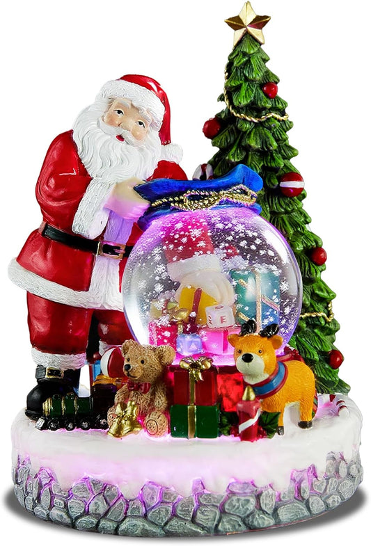 Christmas Snow Globe Lantern with Musical, Colorful Lights & Swirling Snowfall - USB & Battery Operated Xmas Thanksgiving Holiday Indoor Decor - Gift for Kids, Adults, Family (Santa Claus Gift)
