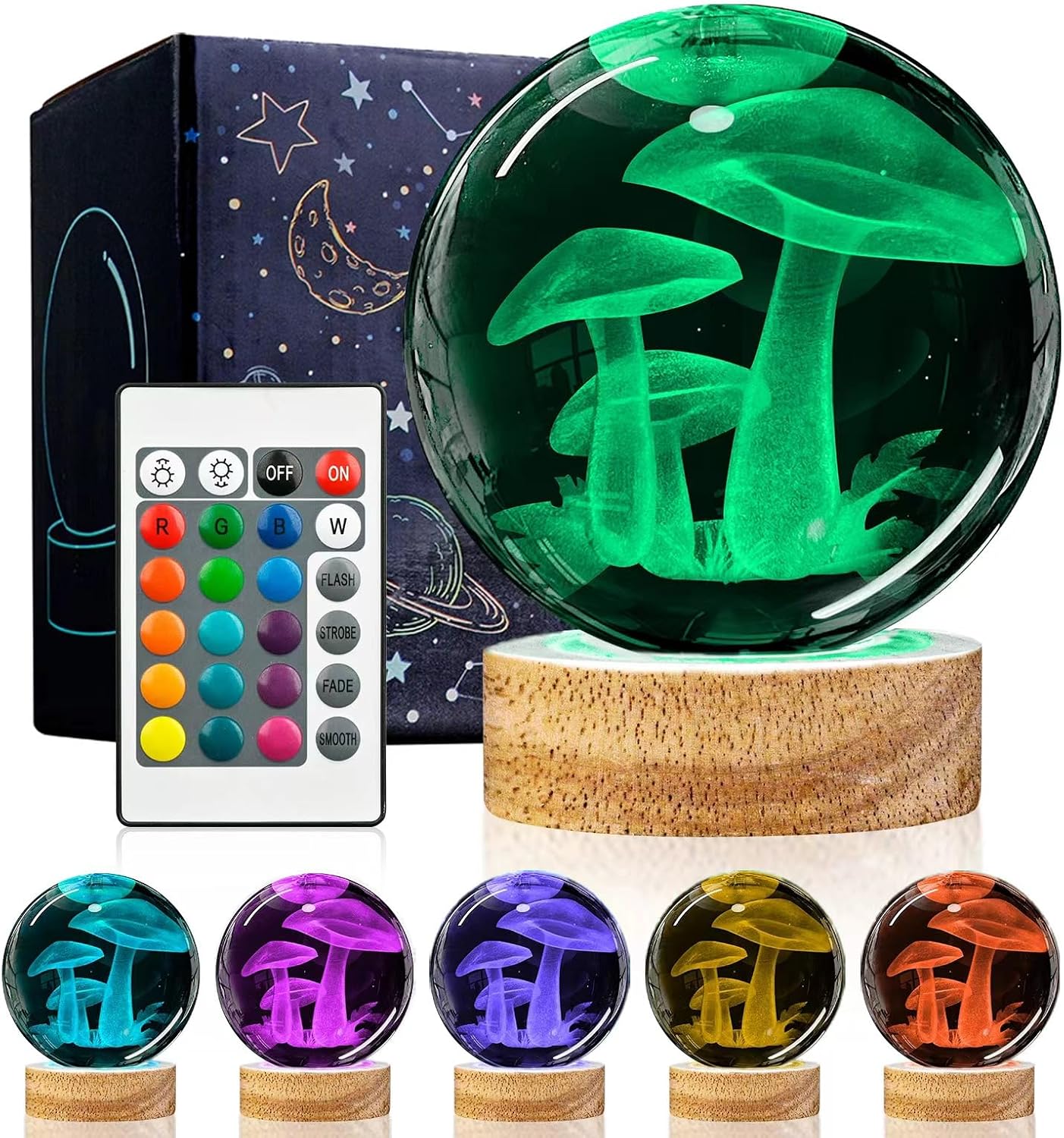 3D Solar System Crystal Ball Night Light with 16 Color LED Wooden Base, Upgraded 3.15 Inch Galaxy Planets Glass Ball Lamps with Remote for Birthday Christmas, Astronomy Space Gifts for Boys Girls