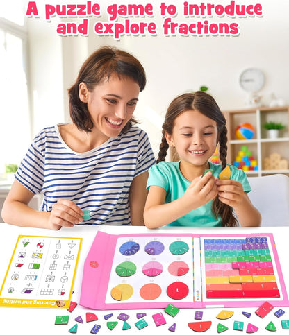 D-FantiX Magnetic Fraction Educational Puzzle, Magnetic Fraction Tiles & Fraction Circles Set, Math Manipulatives for Elementary School, Montessori Fraction Manipulatives Learning Toys for Kids