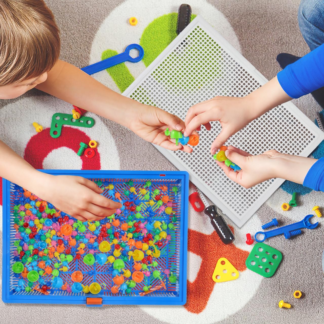 Mushroom Nails Pegboard Toy 296-Piece Educational Puzzle with Letters and Numbers Set for Kids Motor Skills Logic Thinking 11.41X8.26X1.37In