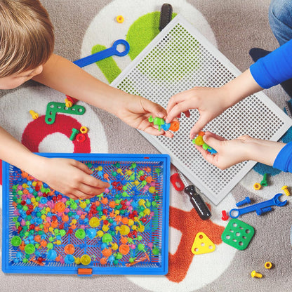 Mushroom Nails Pegboard Toy 296-Piece Educational Puzzle with Letters and Numbers Set for Kids Motor Skills Logic Thinking 11.41X8.26X1.37In
