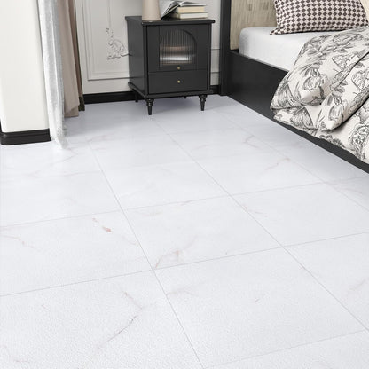 Wallercity White Marble Peel and Stick Vinyl Floor Tiles 6-Pack 12x12 Inches Self Adhesive Waterproof Flooring Planks for Bathroom Kitchen Bedrooms Stick on Floor Tiles Laminate Sheets Vinyl Flooring