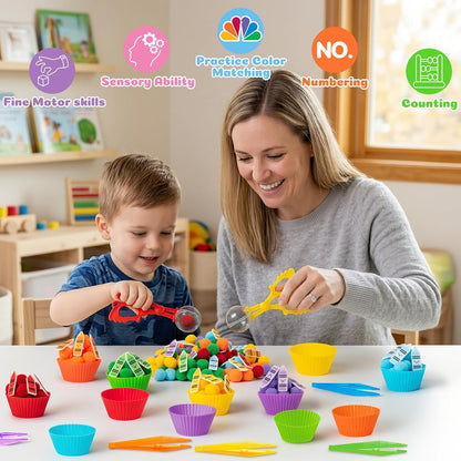EZdhuawuse Summer Sensory Bin Fillers - 268Pcs Summer Beach Fine Motor Toys Counting Sorting for Kids, Felt Beach Ball Palm Tree Pom Poms Cup Clip for Preschool Education Birthday Gift Party Favors