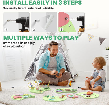 BlueWood Wooden Wall Busy Board Panels, Toddler Learning Activity Center, Montessori Philosophy Sensory, Educational Toys, Conducive to All-Round Development - Whale