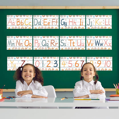 gisgfim 12 Pieces Alphabet Bulletin Board Strips Set Boho Rainbow Alphabet Line ABC Alphabet Banner & Number Border Posters for Preschool Kindergarten Classroom Playroom Bedroom (Boho)