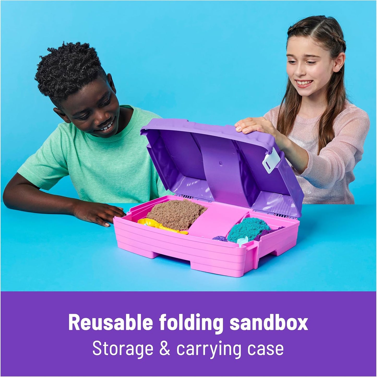 Kinetic Sand, Mermaid Palace Playset with 2.06lbs Play Sand (Neon Purple, Shimmer Teal & Beach), Tools & Folding Sandbox, Sensory Toys for Kids