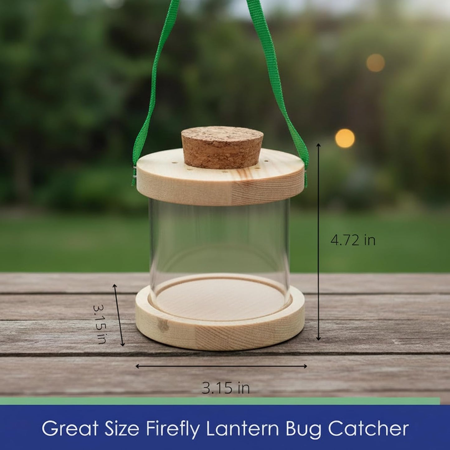 Wooden Bug Box for Kids, Dual Chamber Insect Habitat with Nylon Carrying Strap
