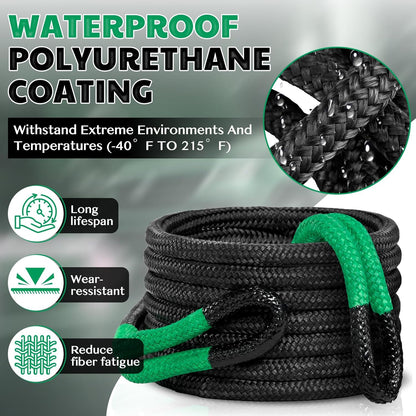 Kinetic Recovery Rope Kit w/ 2 Soft Shackles, 30580Lbs, 7/8" x 30', Heavy Duty Offroad Towing Straps Kit for Trucks SUV UTV ATV Tractor Car Jeep
