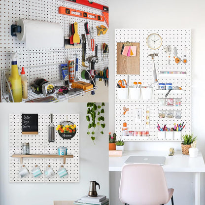 4Pcs Peg Board Panels, White ABS Pegboard Wall Mount, Easy Installation for Craft Room, Garage, Kitchen, Workshop