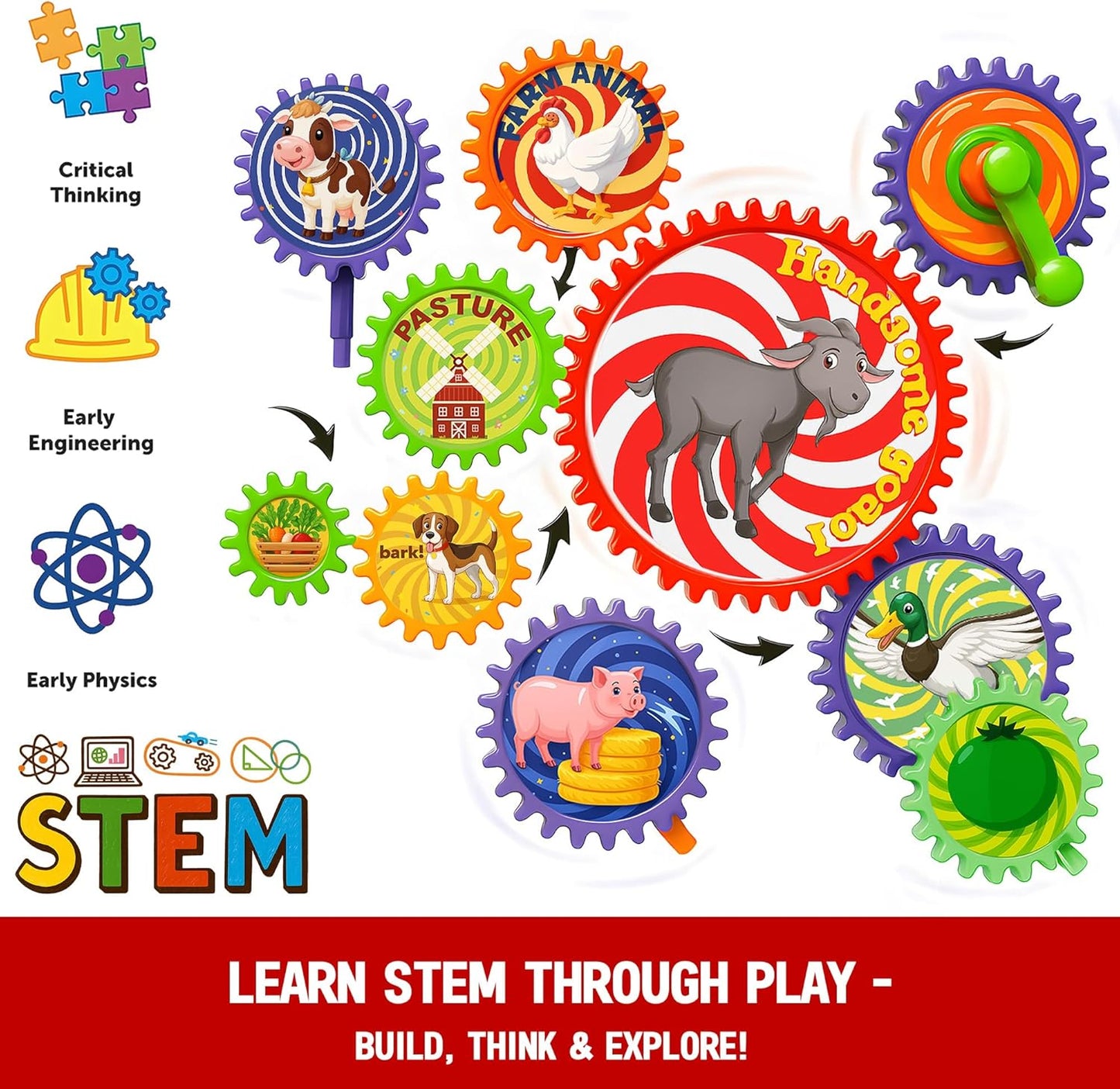 Motorized Spinning Gear Building Toys for Kids, Space Rocket STEM Construction Set, Educational Interlocking Building Blocks Puzzle | Gear Toys for Toddlers Ages 3-8