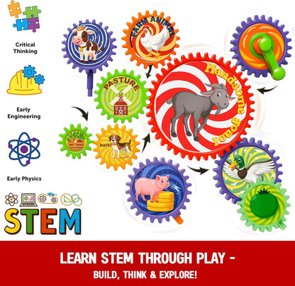 Motorized Spinning Gear Building Toys for Kids, Space Rocket STEM Construction Set, Educational Interlocking Building Blocks Puzzle | Gear Toys for Toddlers Ages 3-8