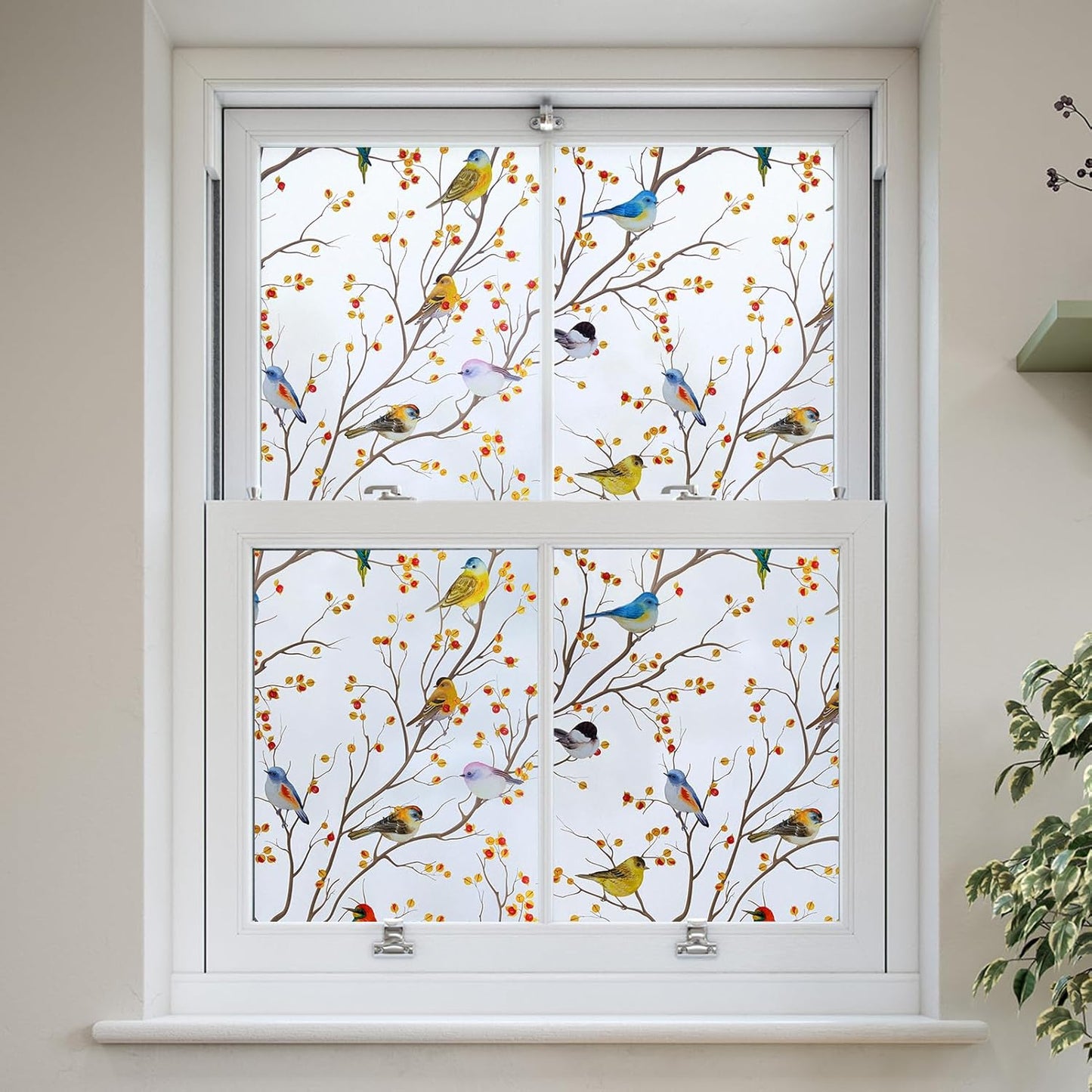 DKTIE Wooden Blinds Pattern Decorative Window Privacy Film, Sun Blocking Heat Control, Static Cling No Glue, with Installation Tools, Stained Glass Window Film (S531, 17.7" x 78.7")