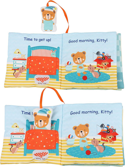 Bebe Mondo Teddy Bear Tummy Time Toy with Mirror, Soft Baby Book for 0-3-6-12 Months, Infant Sensory Developmental Toy, Shower Baby Gifts,Activity Quiet Cloth Book for Newborns,1-2 Year Old Book-Night