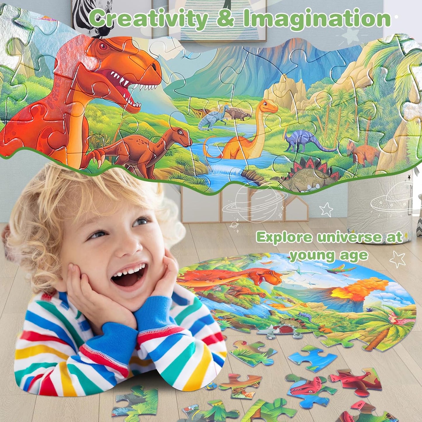 Civaner 70 Pieces Floor Puzzles Round Large Puzzles for Kids Ages 3-5 5-8 Jumbo Jigsaw Puzzle Educational Gifts for Toddlers Girls Boys Baby Shower Holiday Birthday(Unicorn)
