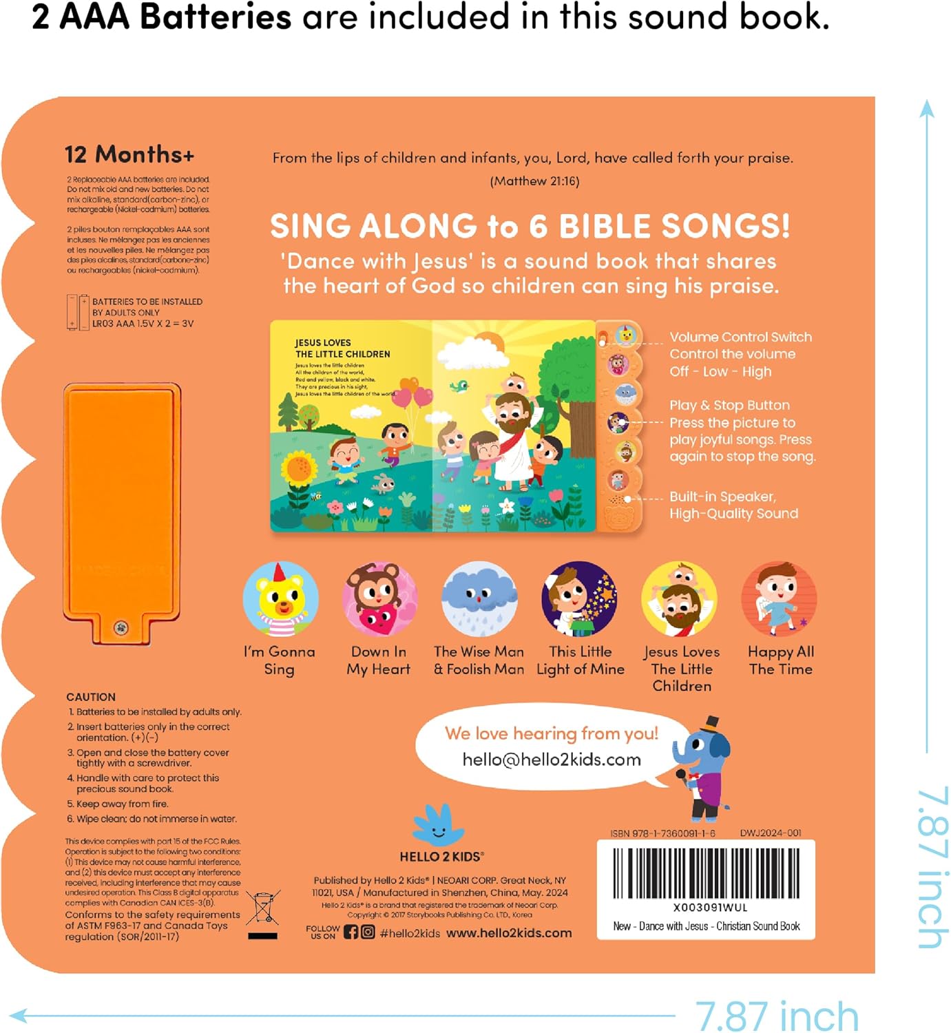 Dance with Jesus Christian Sound Books for Kids - 6 Bible Songs for Toddlers – Christian Gifts for Kids - Baby Bible for Baptism, Christening, Dedication Gifts, Sunday School, Preschool Homeschool