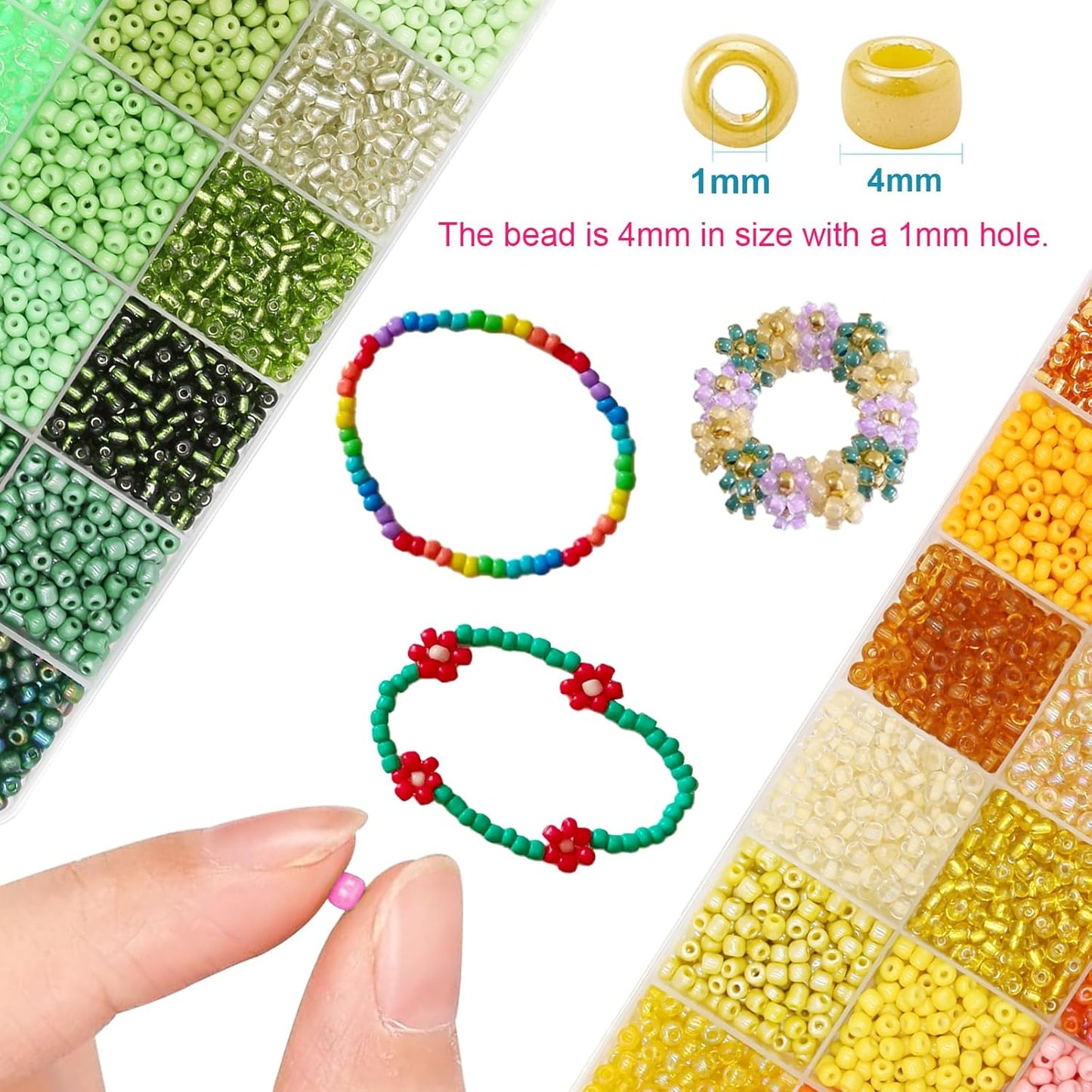 EuTengHao 3mm Glass Seed Beads for Bracelet Making Kit, 8/0 Small Craft Beads for Bracelet Necklaces Crafting Jewelry Making Supplies (36000Pcs,144 Colors)