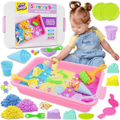 SMILESSKIDDO Sensory Bin - Cat and Dog Play Sand Kit with Green and Red Magic Sand, Pet Sensory Box, Role Pretend Play Beach Toy Birthday Present for Toddler Ages 3 4 5 6 7 8