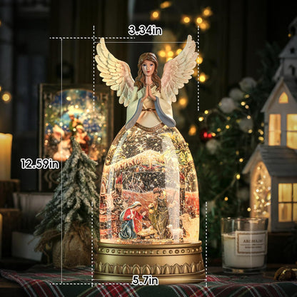 Snow Globe Lantern with Violin Girl – Shatterproof, Glitter Snowglobe 10 Songs Music Box, Led Light, USB or Battery Powered, for Girls Spring Day Gifts Birthday Home Decor Fall Decoration, Silver