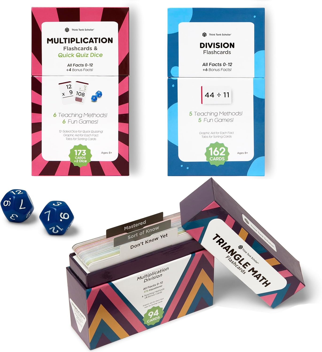 Award-Winning Multiplication Flash Cards – 173 Jumbo Cards (3.1” x 5.2”), All Facts 0–12 – 1 Fact & Visual Aid Per Card – Mastery Divider Tabs, Charts, Games & Teaching Methods – Grades 2–6