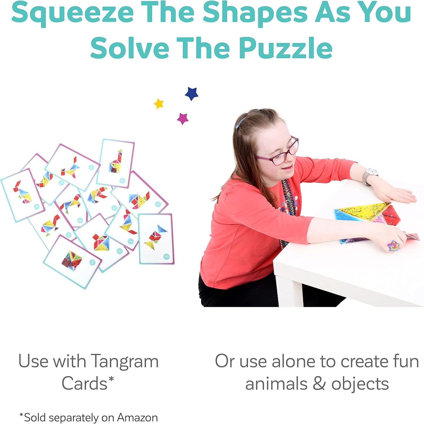Fun and Function Busy Fingers Tangram Gel Puzzle - Geometric Shape Puzzle Pieces - Gel Filled Pattern Blocks - Sensory Pad Block Puzzle/Tangram Puzzle for Kids Ages 3+