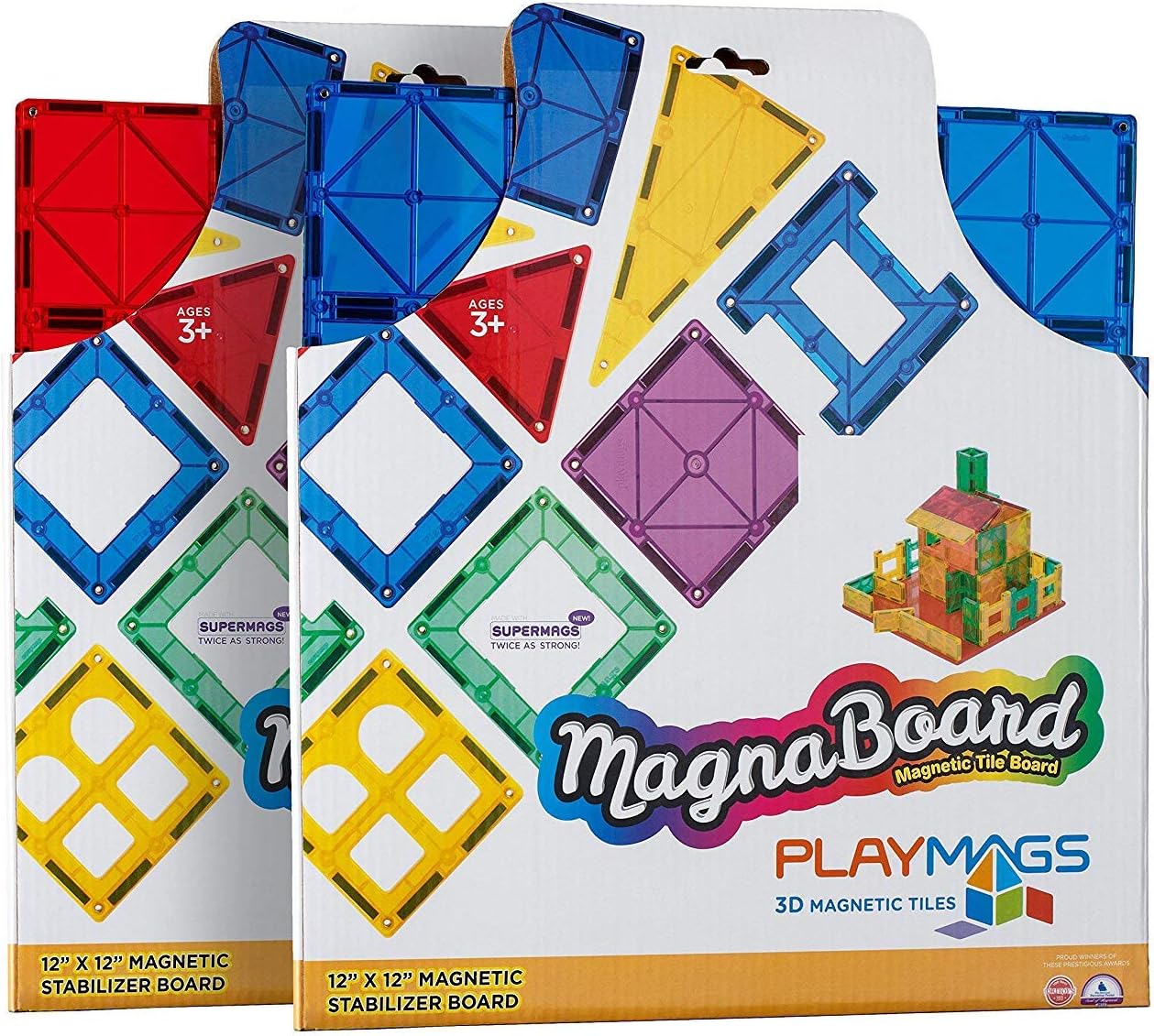 Playmags Super Durable Building Stabilizer Set, Great Add On to All Magnet Tiles Sets Works with All Leading Brands 1-12"x12" & 4-6"x6" (Colors May Vary)