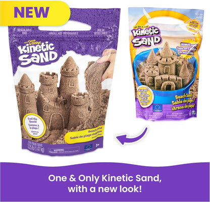 Kinetic Sand, 3.25lbs Beach Play Sand, Amazon Exclusive, Resealable Bag (Packaging May Vary), Sensory Toys, Holiday Gifts & Stocking Stuffers for Kids Ages 3 and up, Pack of 3