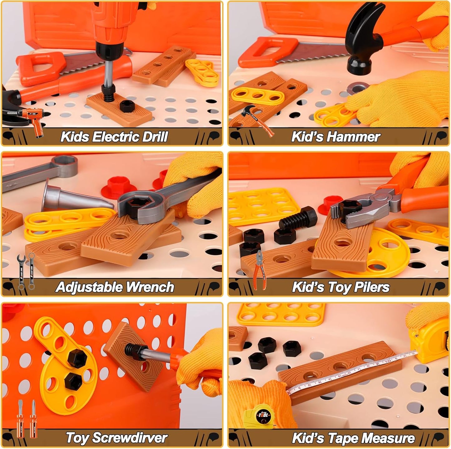 Kids Tool Set,MAGIC4U Toddler Tool Set with Tool Bag,11 Tools Equipements,Pretend Play Construction Kits for Kids Age 3-6 Years Old,Toddler Boy Toys