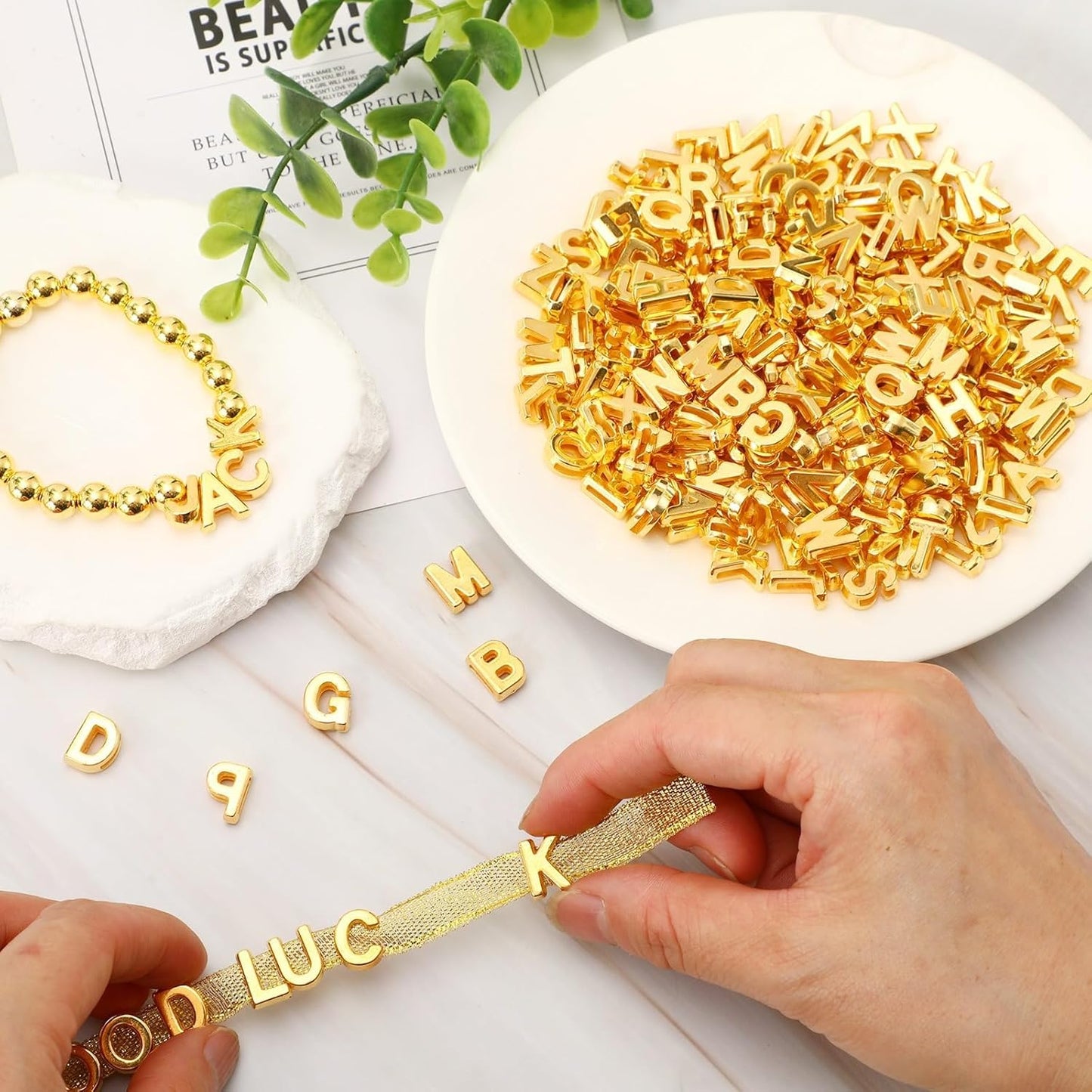 Augshy 400Pcs Large Letter Beads, Macaroon Hollow Letter Beads Plastic A-Z Mixed Alphabet Shape Bead for Jewelry Making Bracelets Necklaces Key Chains Shoelaces Crafts Party Decor(9 x 12 mm)