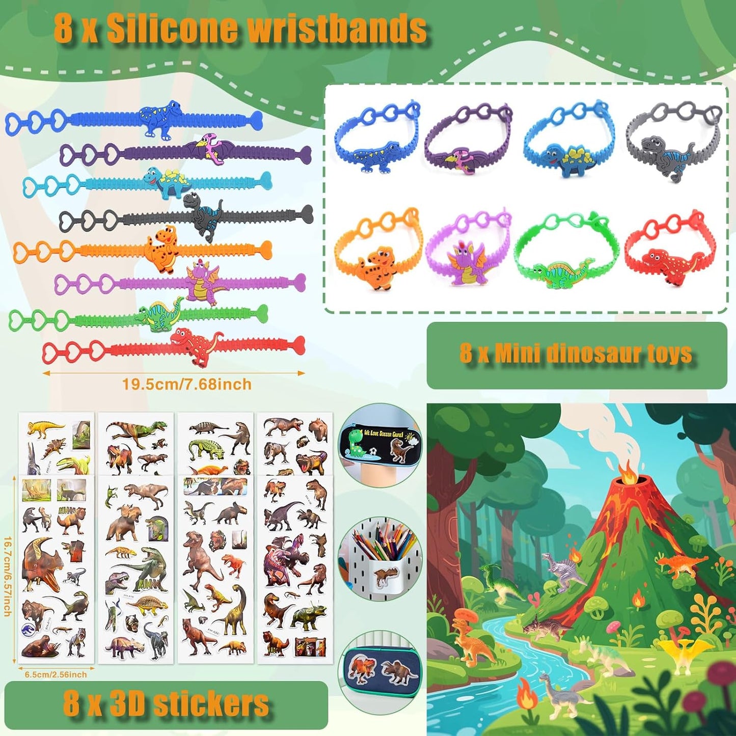 Dinosaur Party Favors for Kids,Dino Birthday Toys with Hatchable Eggs,Glow-in-the-Dark Keychains, Skeleton Models,3D Stickers & Magnifying Glass – Dinosaur Themed Party Toys for Boys & Girls