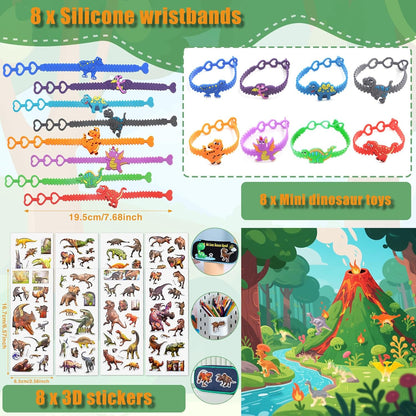 Dinosaur Party Favors for Kids,Dino Birthday Toys with Hatchable Eggs,Glow-in-the-Dark Keychains, Skeleton Models,3D Stickers & Magnifying Glass – Dinosaur Themed Party Toys for Boys & Girls